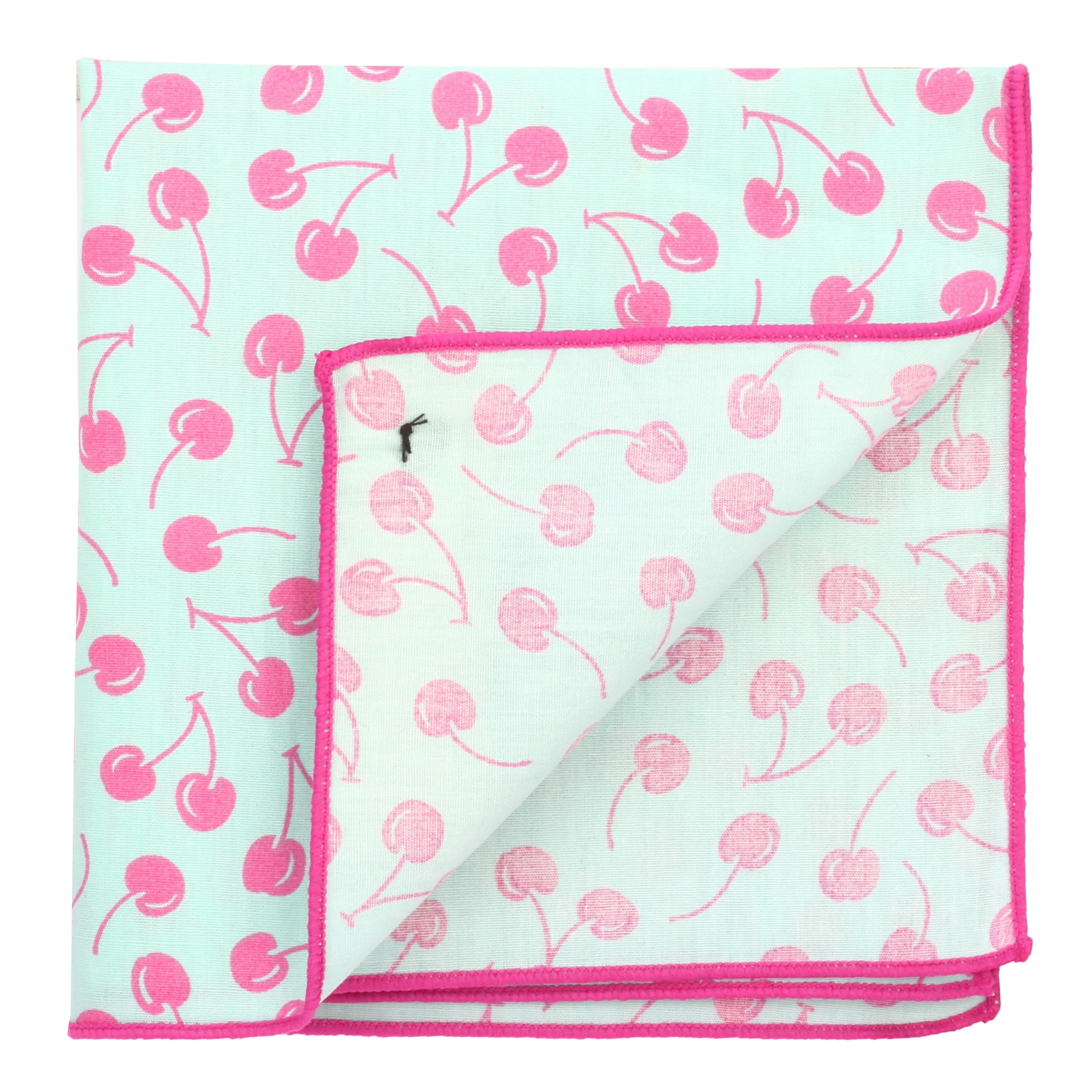 Peluche Plump Cherries  Light Blue and Pink Colored Pocket Square for Men