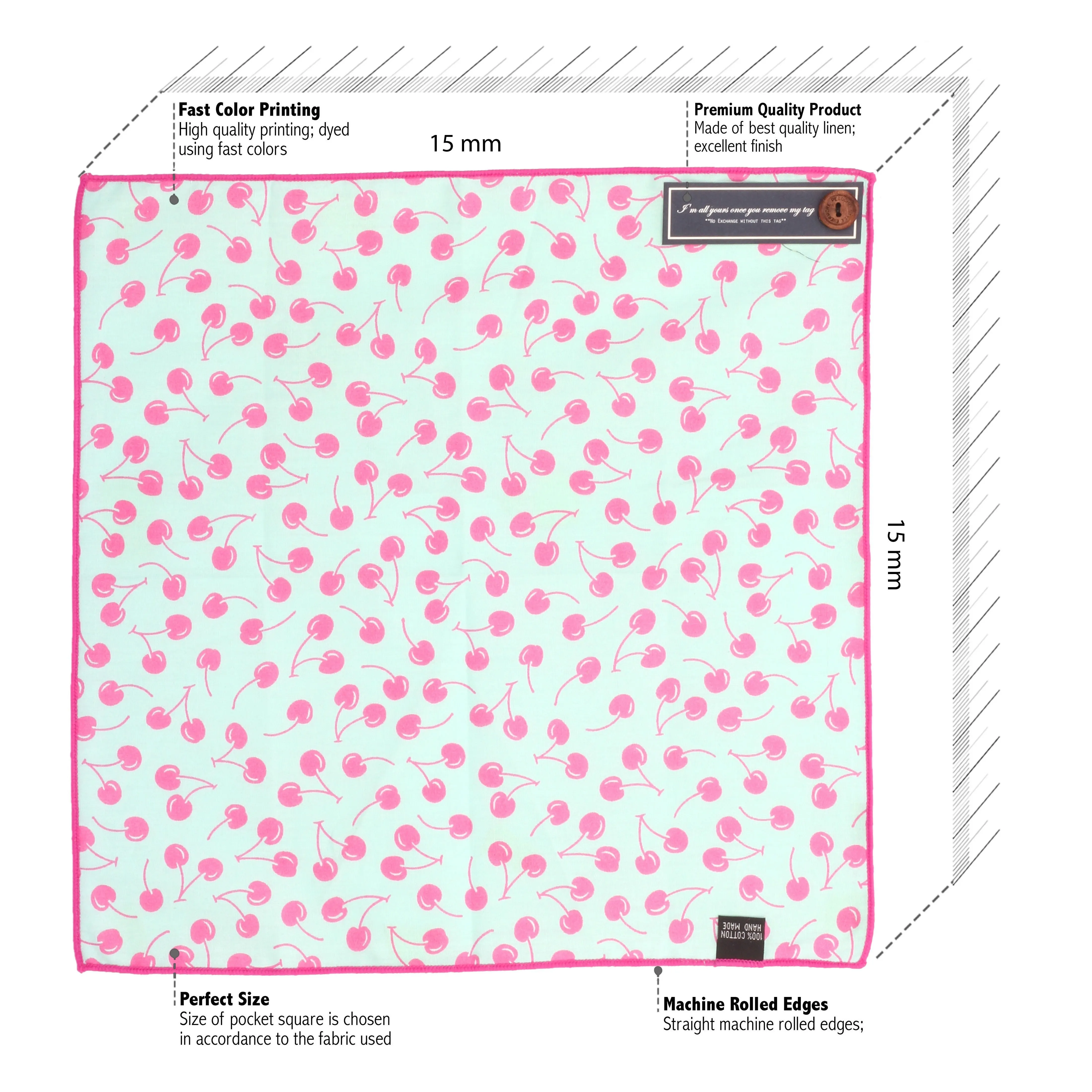 Peluche Plump Cherries  Light Blue and Pink Colored Pocket Square for Men