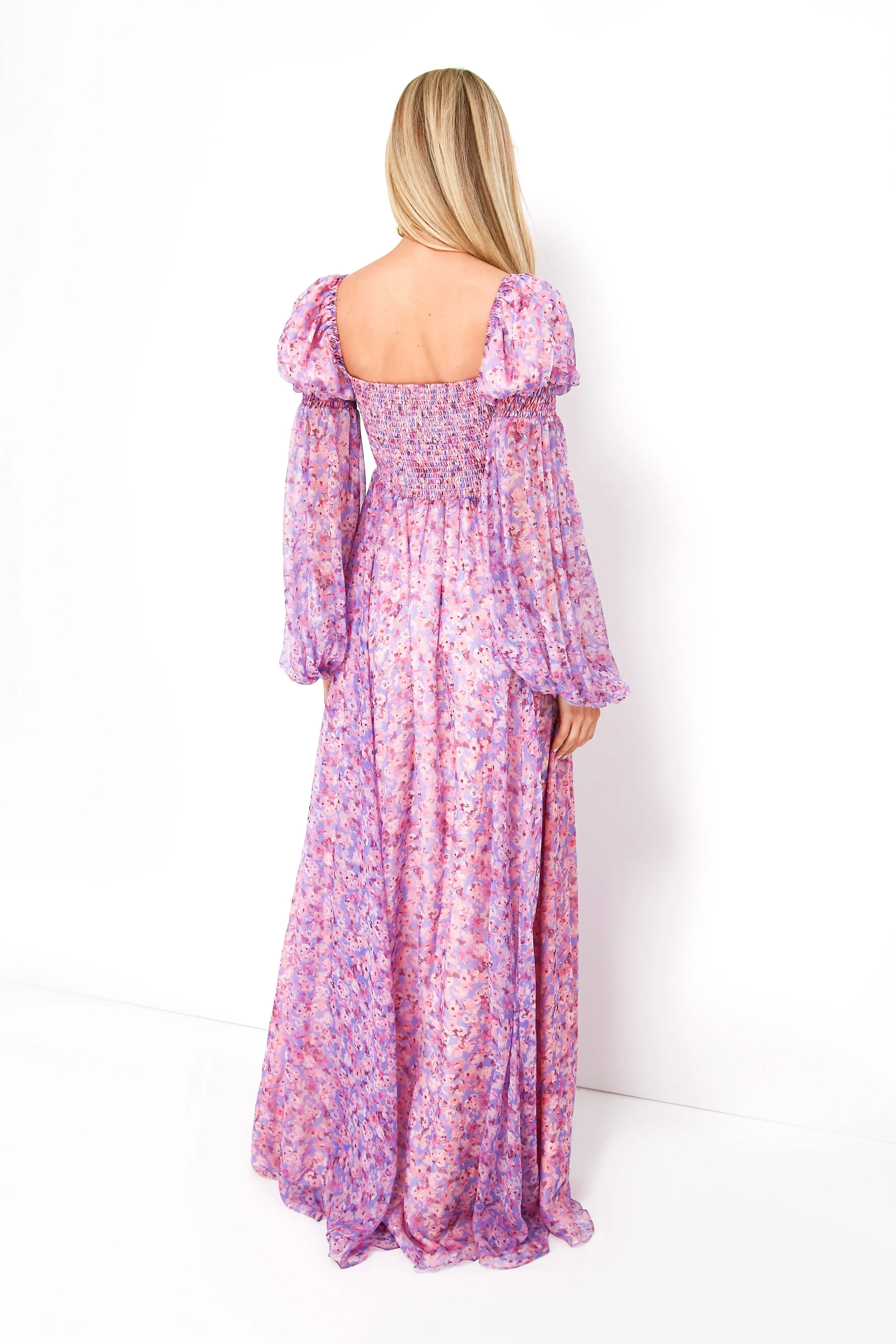 Periwinkle Spring Blossom Chiffon Dress