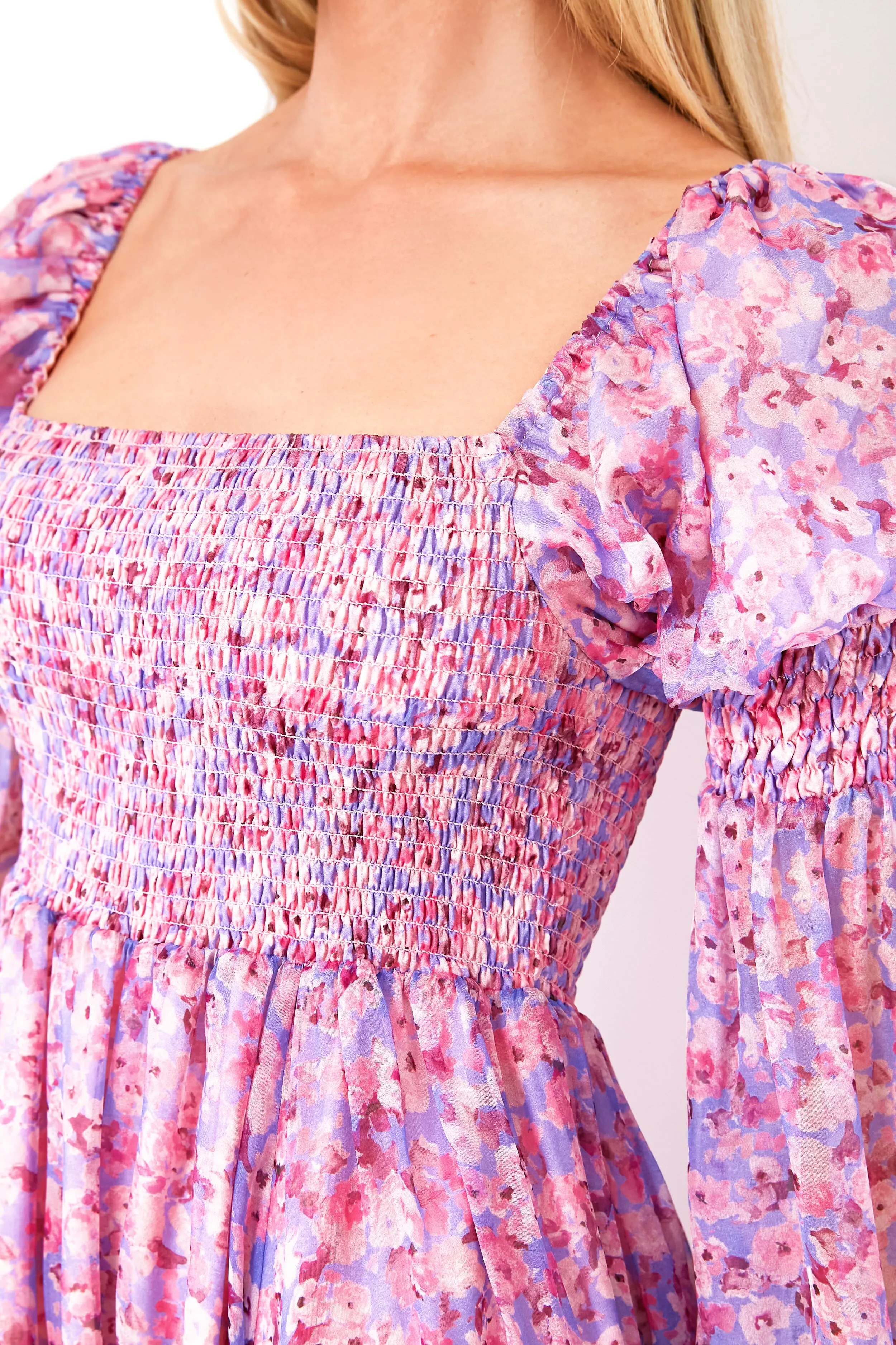 Periwinkle Spring Blossom Chiffon Dress