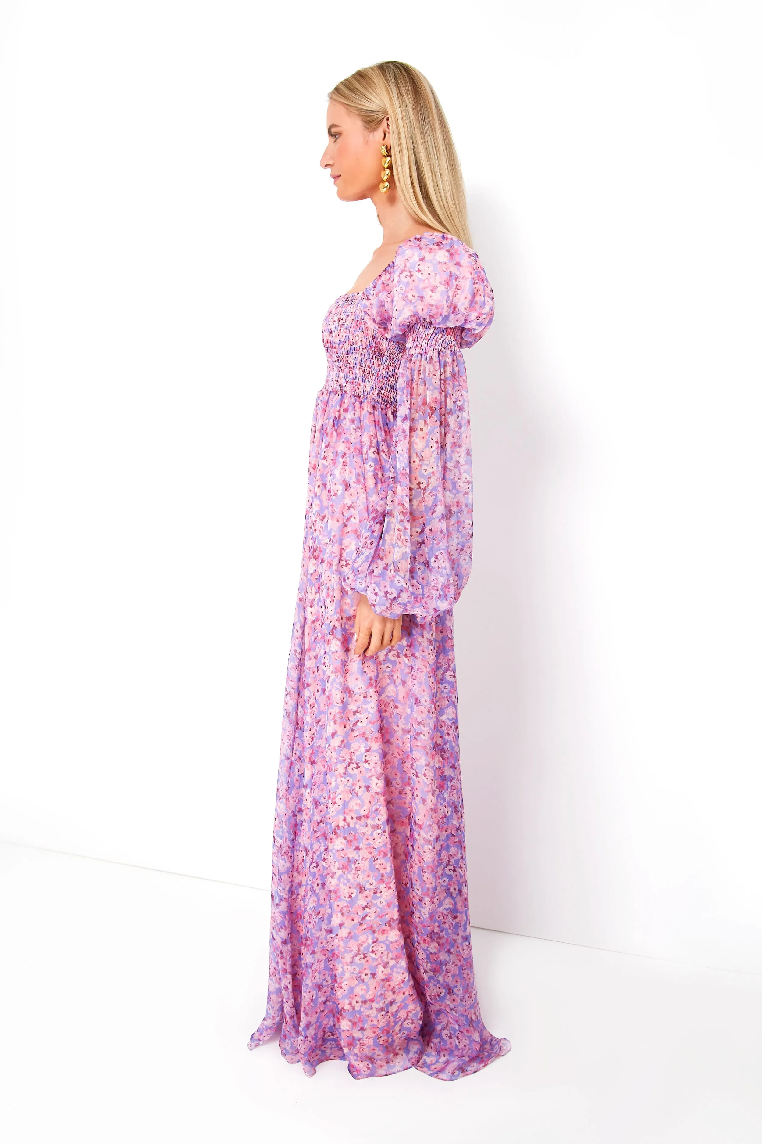 Periwinkle Spring Blossom Chiffon Dress