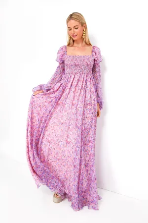 Periwinkle Spring Blossom Chiffon Dress