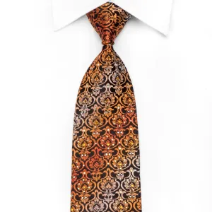Perry Ellis Men's Silk Crystal Tie Orange Damask On Black
