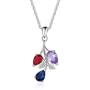 Personalized Copper Necklace And Custom Leaf Pendant With 3 Birthstones Jewelry For Women