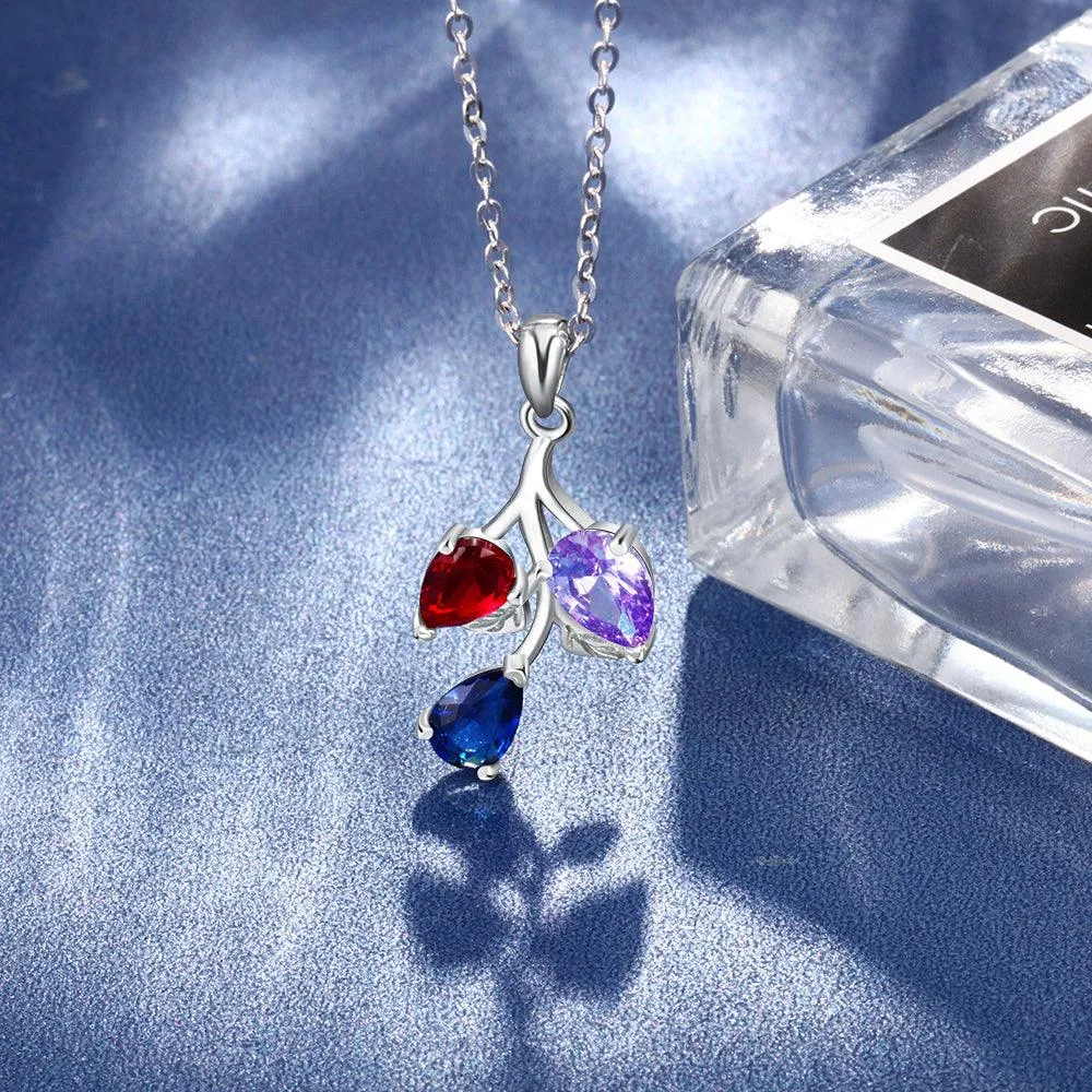 Personalized Copper Necklace And Custom Leaf Pendant With 3 Birthstones Jewelry For Women