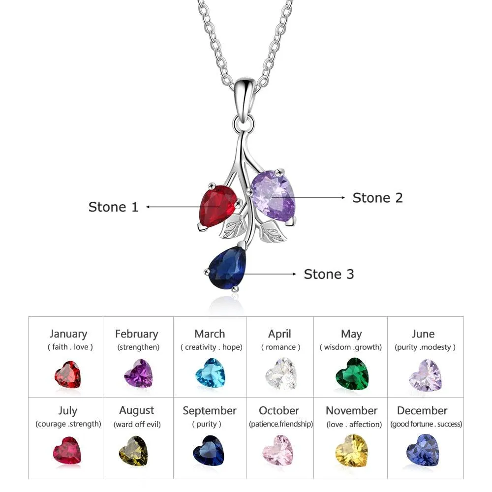 Personalized Copper Necklace And Custom Leaf Pendant With 3 Birthstones Jewelry For Women