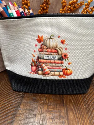 Personalized Fall Book Lover's Cosmetic/Pencil Bag
