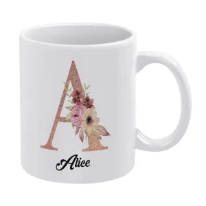 Personalized Name Mug with Capital Letter Flower 11oz Coffee Mug