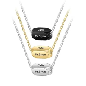 Personalized Stainless Steel 3 Color Strip Fashion Necklace With Engraved Name Pendant