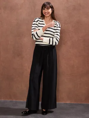 Petite Black Satin Side Stripe Trousers