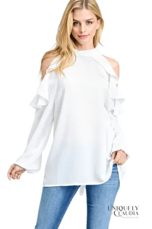 Pia Ruffle Cold-Shoulder Blouse