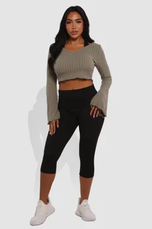 Pillowy Soft Fold Over High Waist Leggings - Black