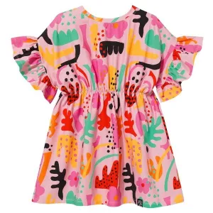 Pink Abstract  Short Sleeve Romantic Dress