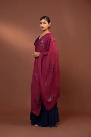 Pink Embroidered Sequin Butterfly Wool Shawl for Women
