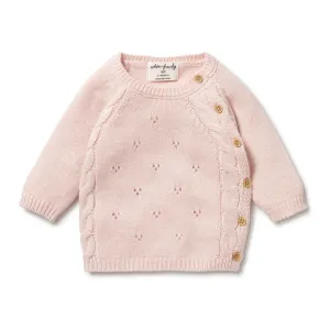 Pink Knitted Pointelle Kimono Cardigan