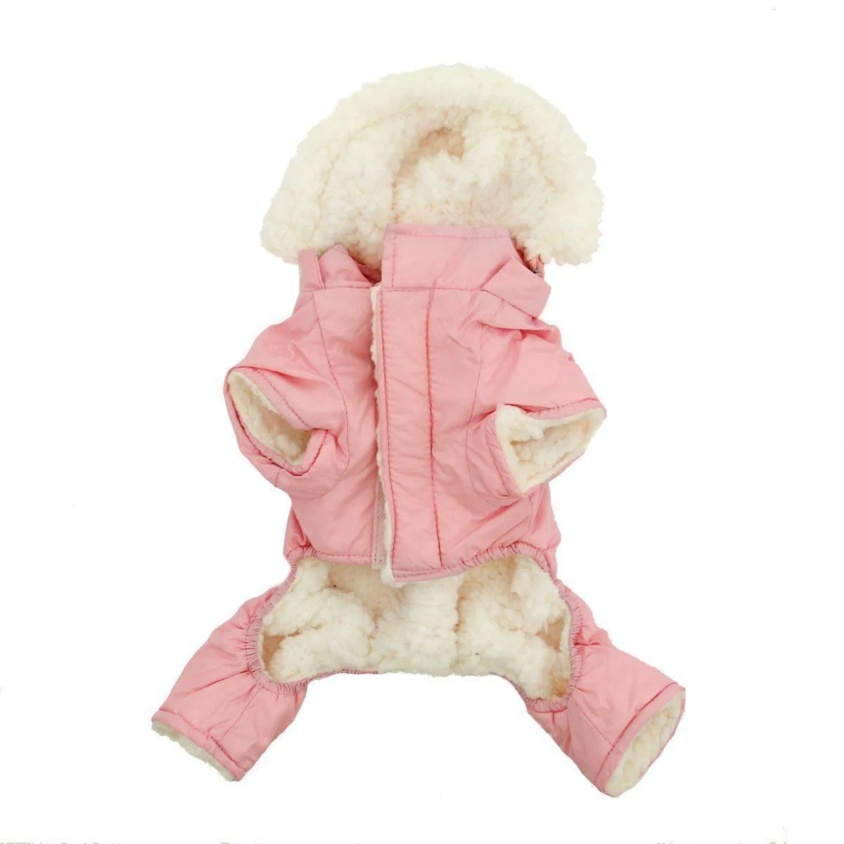 Pink "Ruffin It" Dog Snow Suit