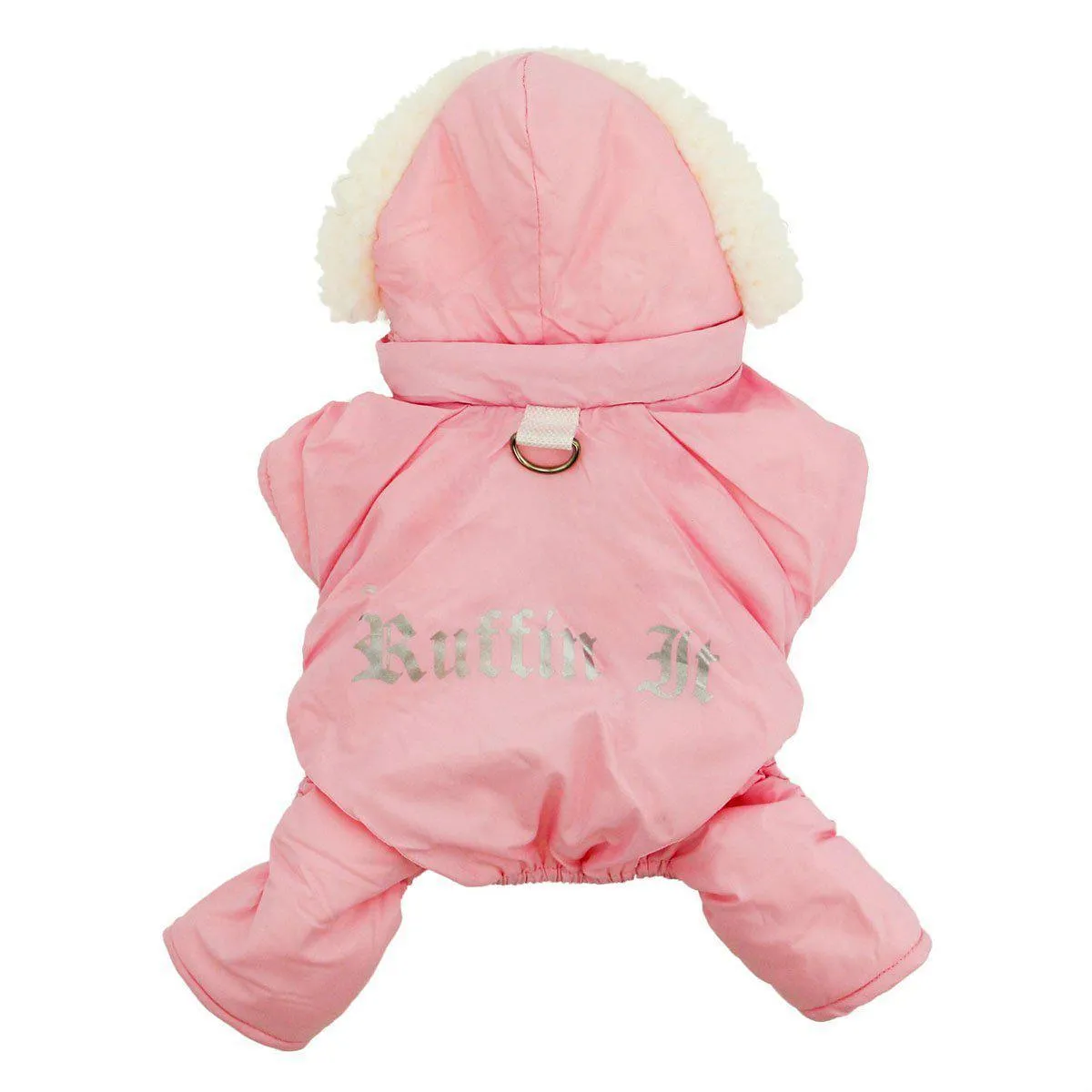 Pink "Ruffin It" Dog Snow Suit