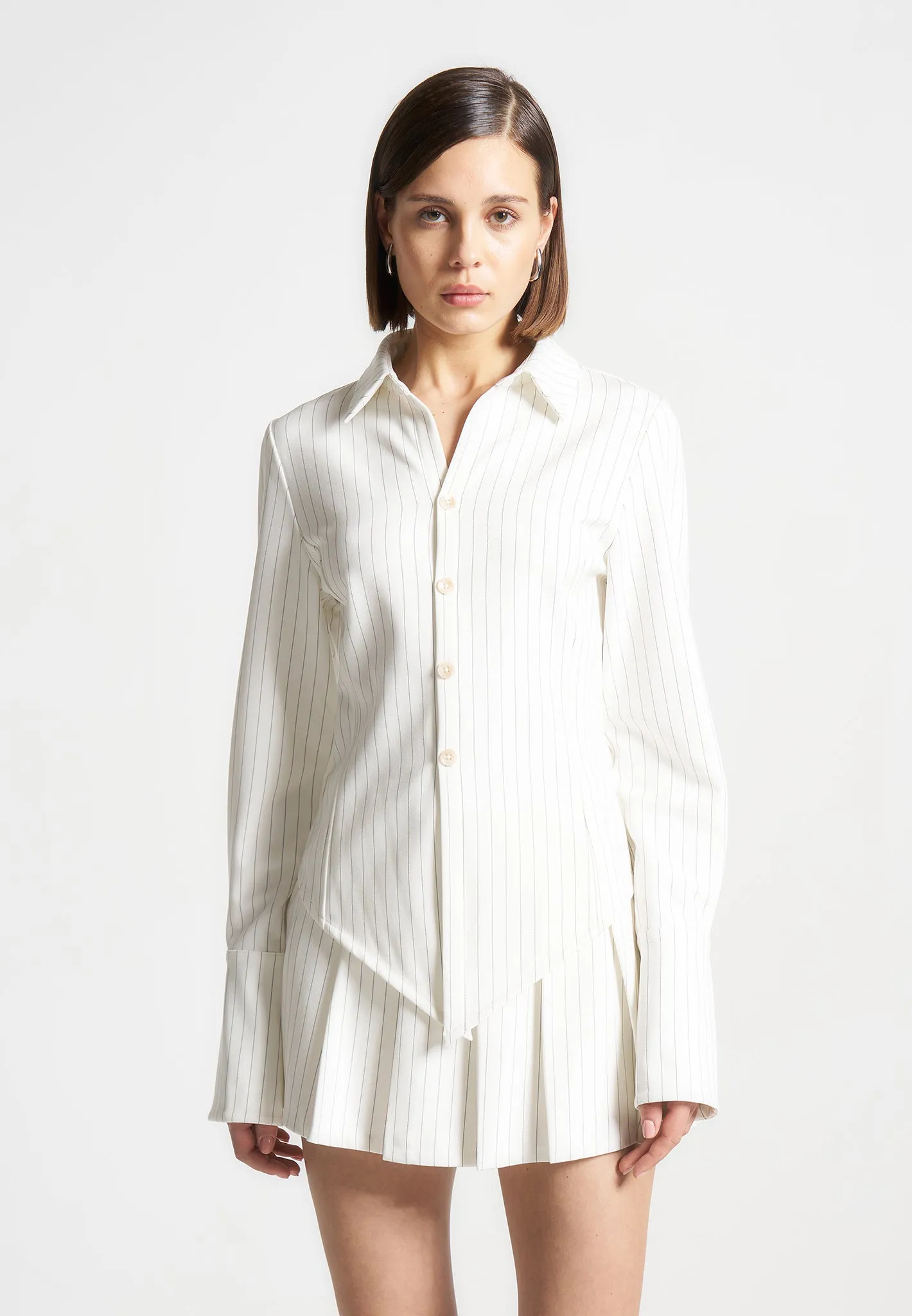 Pinstripe Angled Shirt - White