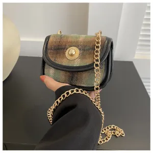 Plaid Retro Contrast Color Woolen Women's Shoulder Bag