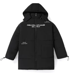 Plain Letter Print Long Padded Coat