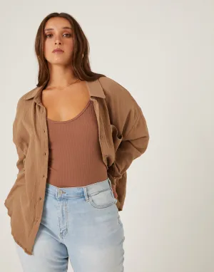 Plus Size Crinkled Button Up Shirt