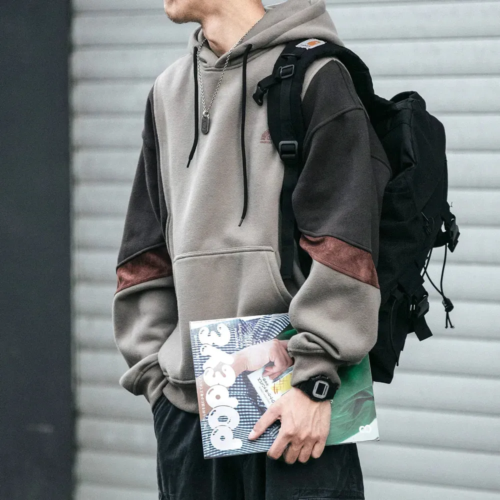 Plus Size Korean Fleece Patchwork Hoodie Men's Sweatshirt