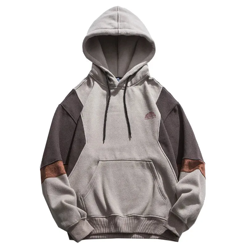 Plus Size Korean Fleece Patchwork Hoodie Men's Sweatshirt