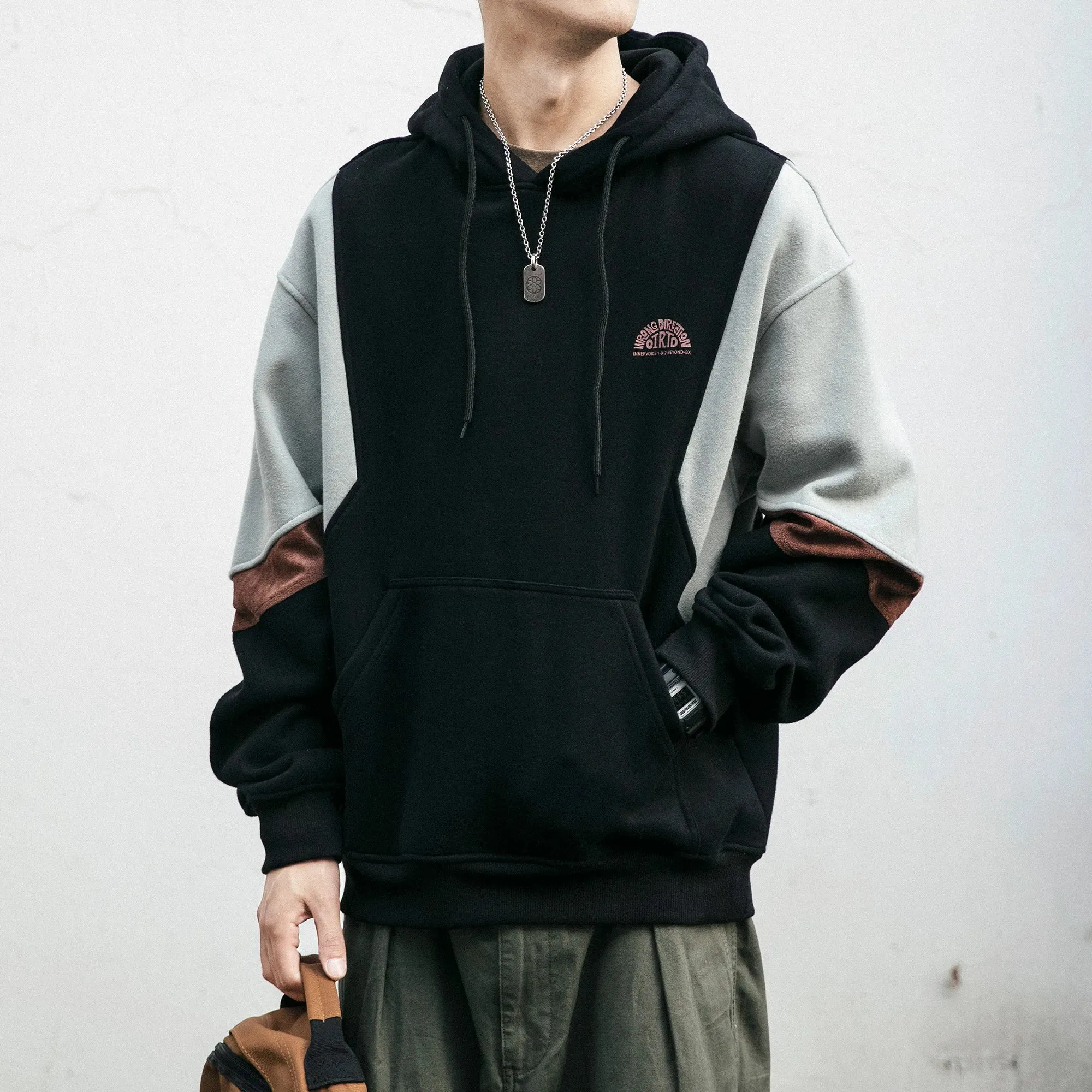 Plus Size Korean Fleece Patchwork Hoodie Men's Sweatshirt