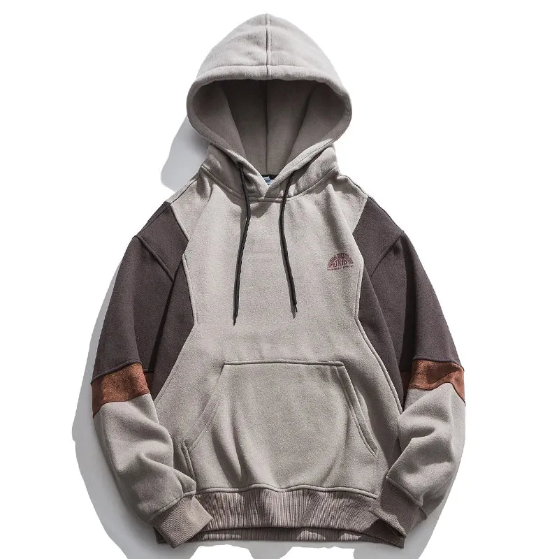 Plus Size Korean Fleece Patchwork Hoodie Men's Sweatshirt