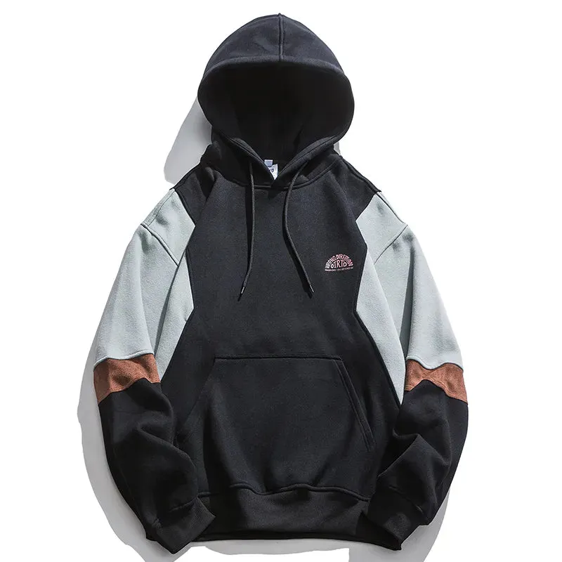 Plus Size Korean Fleece Patchwork Hoodie Men's Sweatshirt
