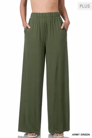 Plus Size Wide Leg Pant In Army Green