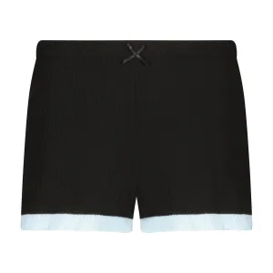 Polkadot Black Rib SHORT MID RISE w Blue Border Hems