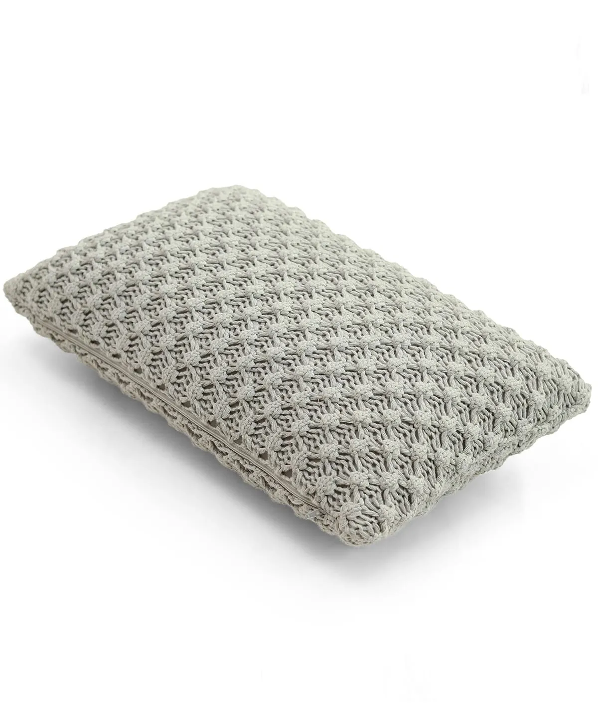 Popcorn Knit Vanilla Grey Melange Cotton Knitted Decorative 12 X 20 Inches Cushion Cover