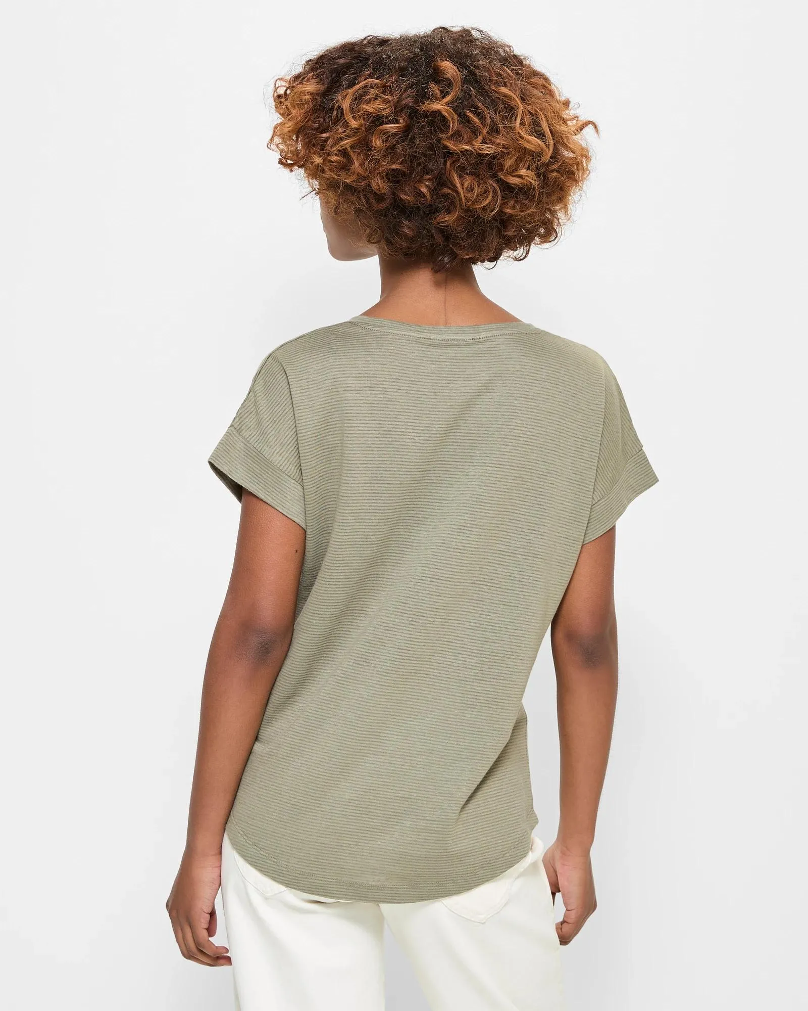 popular  Petites Linen Blend V-Neck T-Shirt - Dannii Minogue - Vetiver Stripe