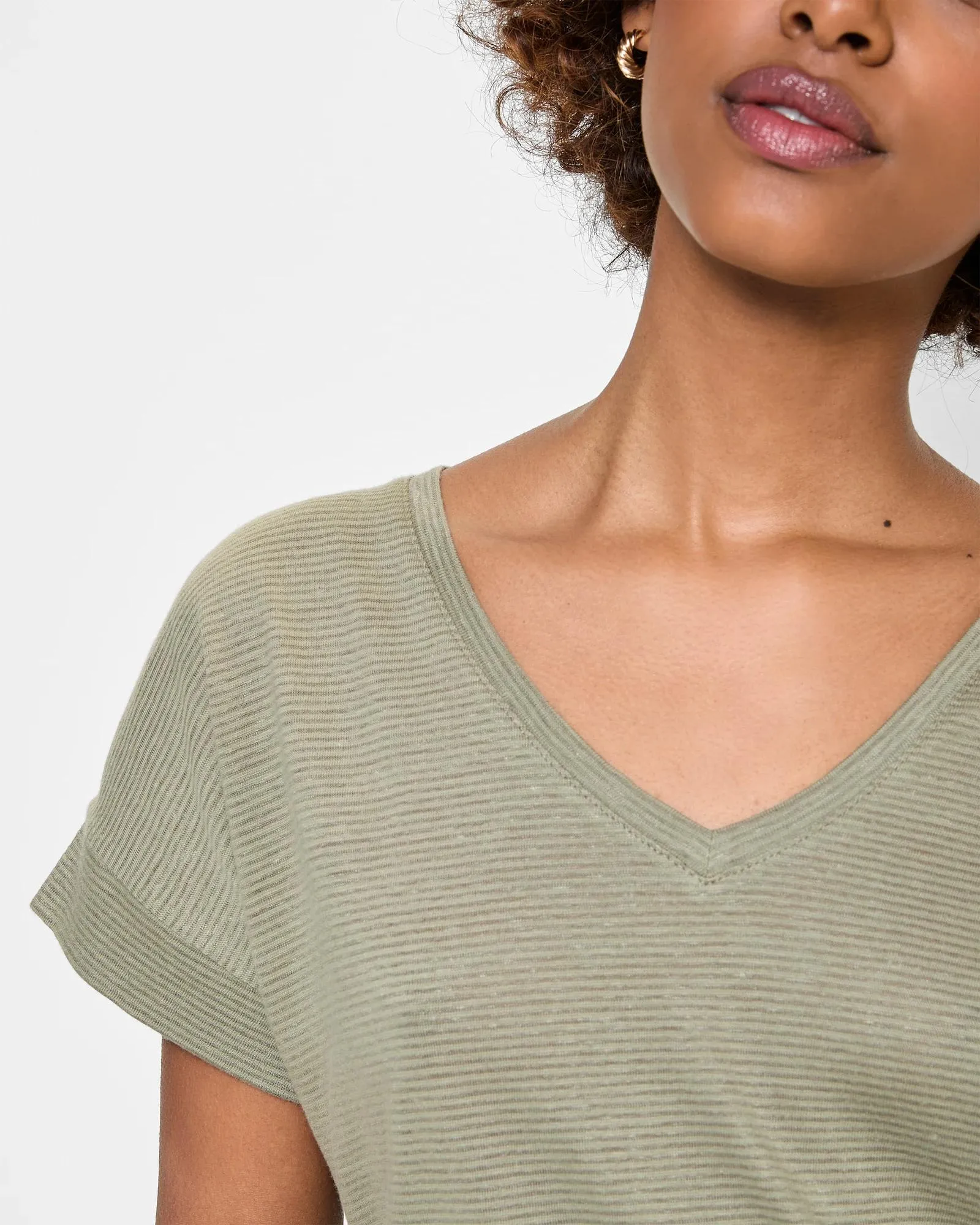 popular  Petites Linen Blend V-Neck T-Shirt - Dannii Minogue - Vetiver Stripe