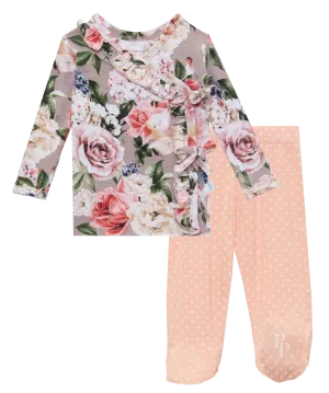 Posh Peanut Cassie Tie Front Ruffle Kimono Set