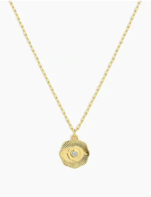 Power Birthstone Coin Necklace (March), Gold/Aquamarine