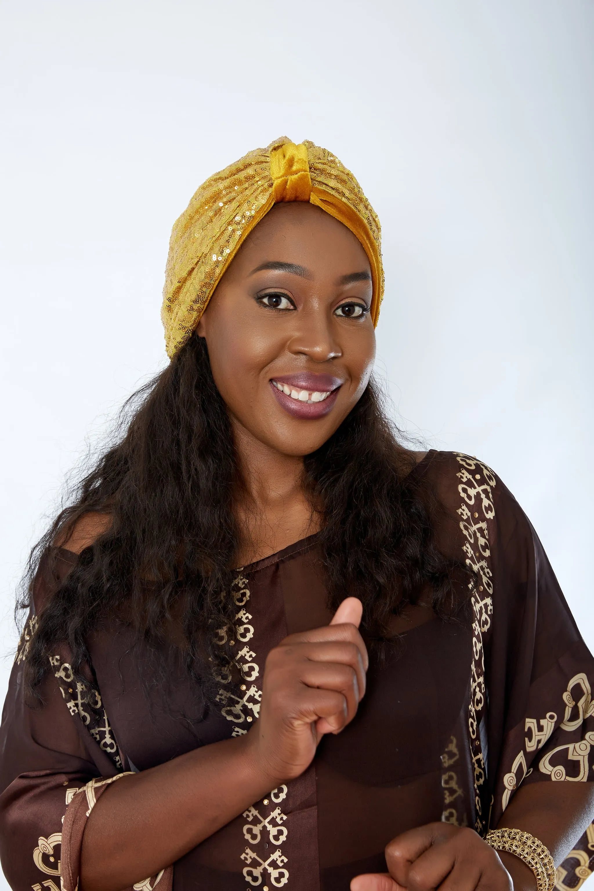 Pre made Ready to Wear White Sequin Velvet Turban Cap - Bola