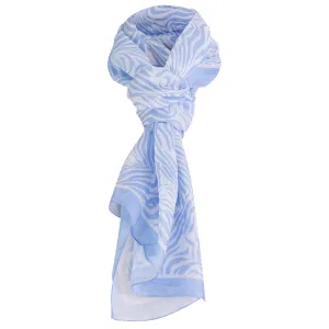 Printed Modal Linen Silk Scarf in Blue/White Zebra