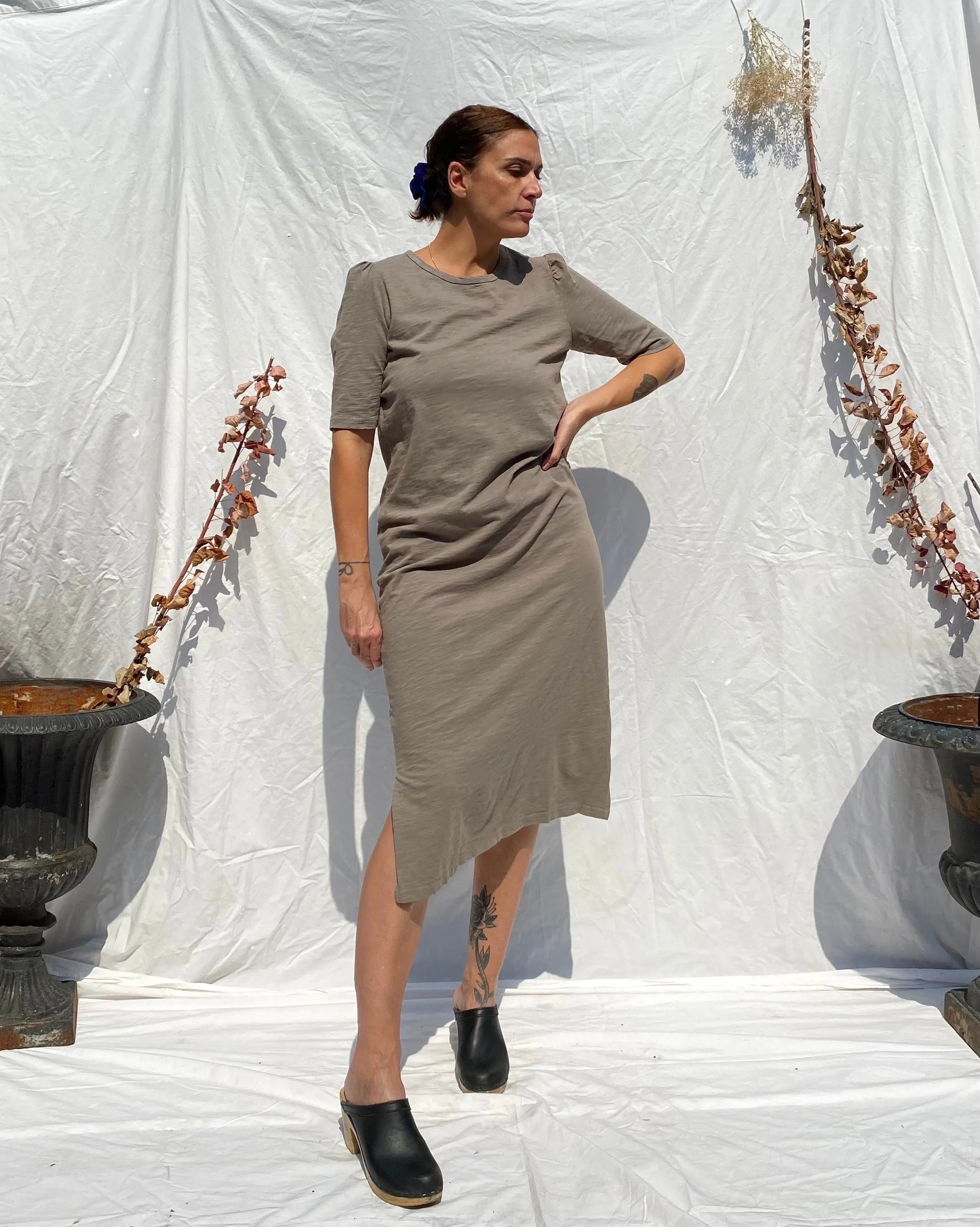 Puff Sleeve Tee Dress in Olive
