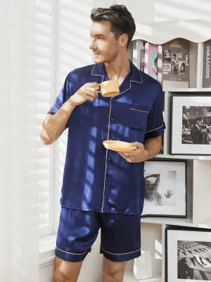 Pure Silk Classical Mens Short Pyjamas 2Pcs