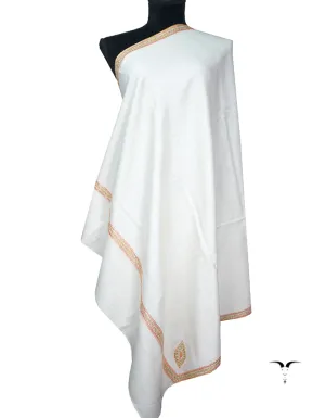 pure white tilla embroidery pashmina shawl 8849