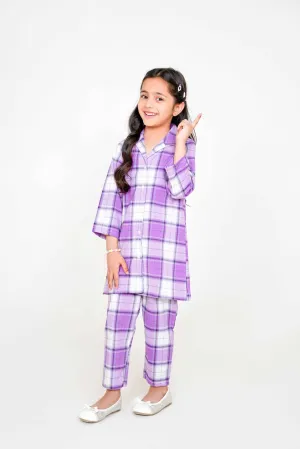 Purple coat collar design long shirt with trouser