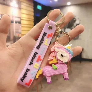 Purple Unicorn Brick Lego | 3D Lanyard Keychain | Silicone