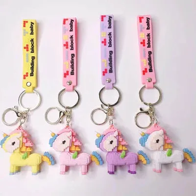 Purple Unicorn Brick Lego | 3D Lanyard Keychain | Silicone