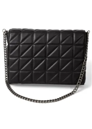 Quilted Chain Handbag - Black & Silver