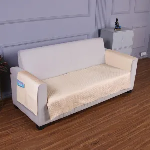 Quilted Sofa Cover Mat with 2 Armrest Covers Pockets, Beige