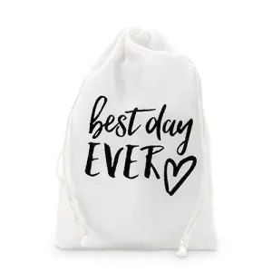 "best day ever" Print Muslin Drawstring Favor Bag - Medium
