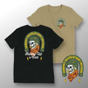 "Hurry Up & Wait" Cowboy Revolution Short Sleeve Tri-Blend Tee