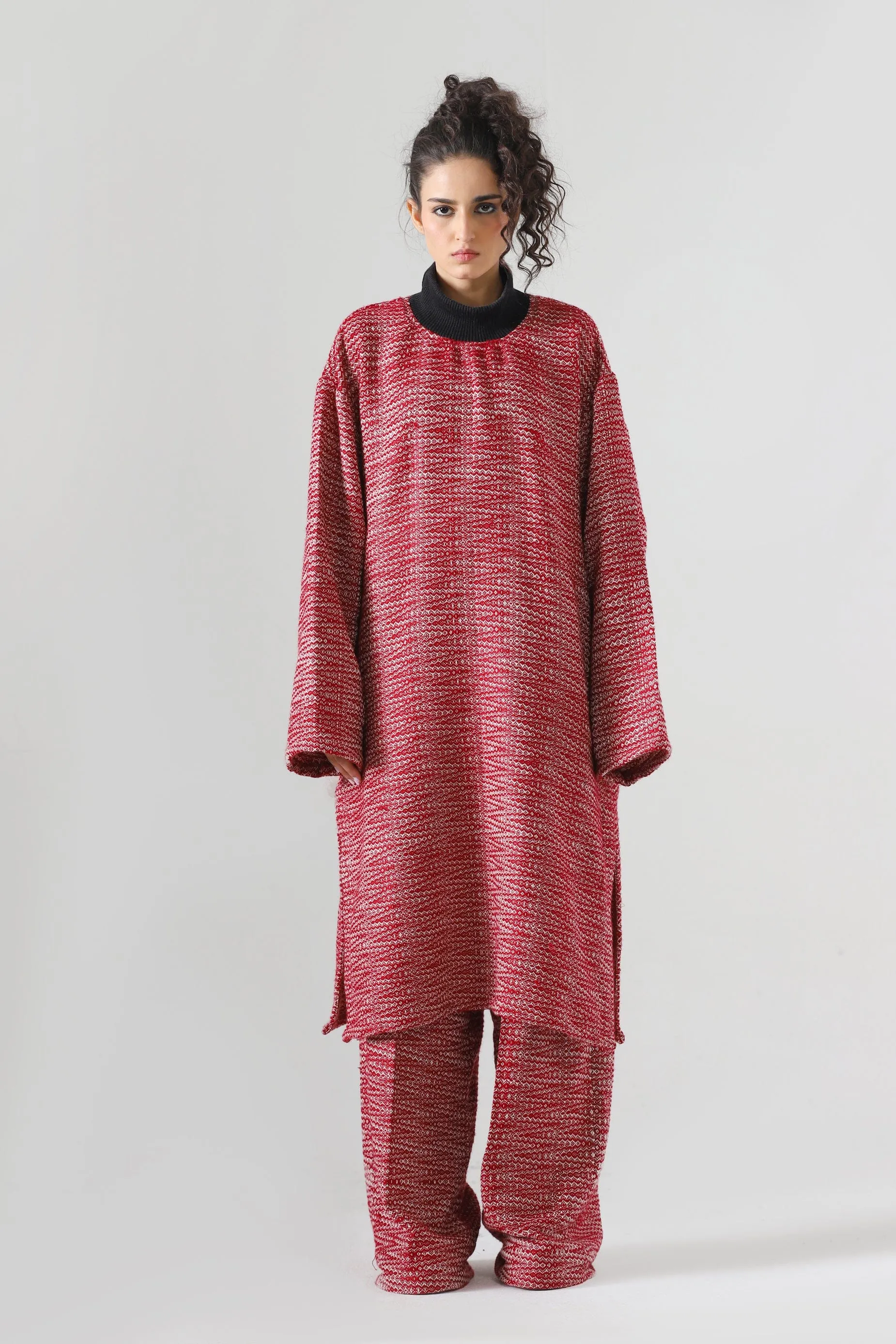 "TALAASH" HANDWOVEN MOCK NECK KAMEEZ